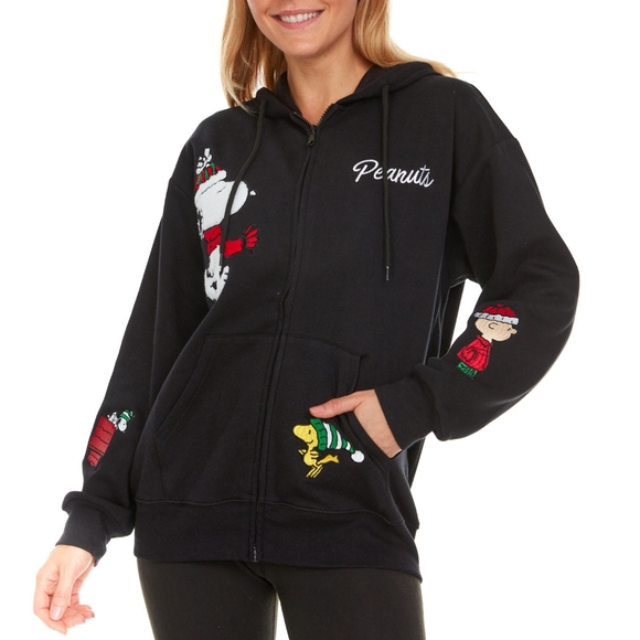 NWT Licensed Ladies Character PEANUTS SNOOPY Holiday Full Zip Up Hoodie Jacket L - Picture 5 of 11